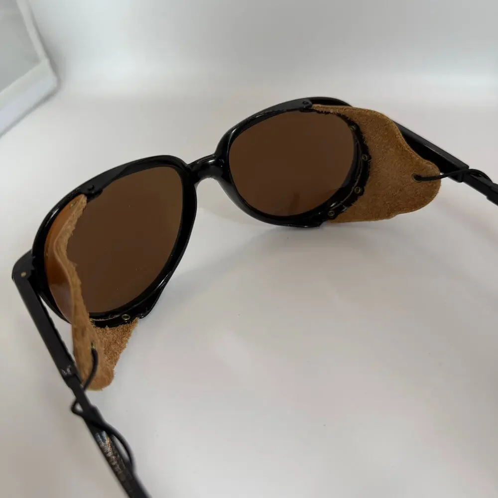 Vintage‎ Bolle Crevasse Black Sunglasses Leather Shields 09100014 Made in France